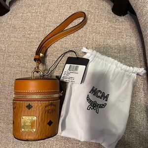 MCM Cognac Visetos Wristlet Cylinder with Crossbody